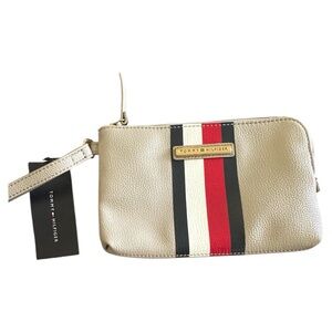 NWT Tommy Hilfiger Cream and Red Clutch with Striped Detail